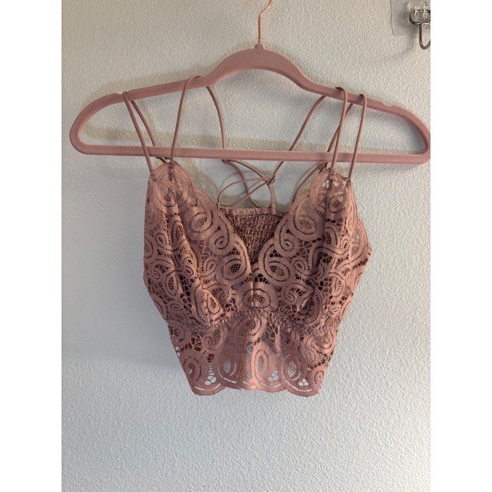 Victoria's Secret PINK Lace Bralette Dusty Rose Smocked Strappy Crop Top